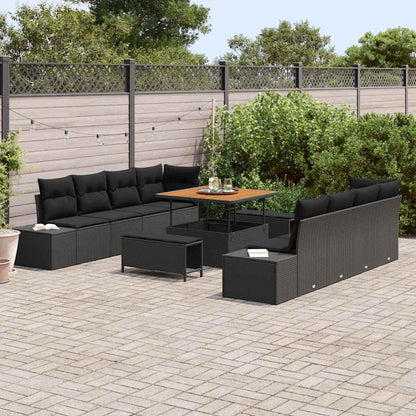 Garten-Sofa-Set mit Kissen 11 pcs Schwarz Poly Rattan