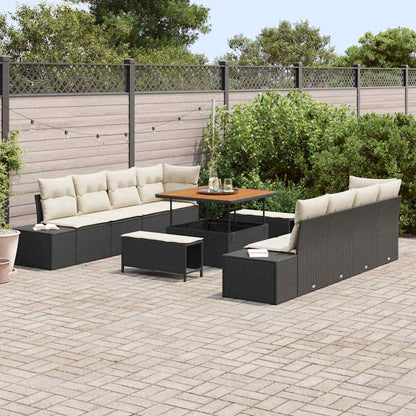 Garten-Sofa-Set mit Kissen 11 pcs Schwarz Poly Rattan