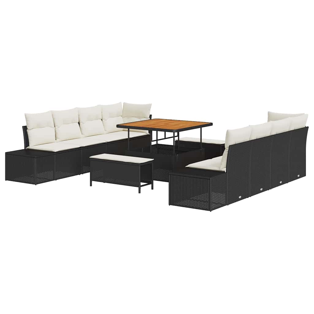 Garten-Sofa-Set mit Kissen 11 pcs Schwarz Poly Rattan