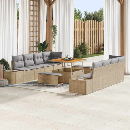 Garten-Sofa-Set mit Kissen 11 pcs Beige Poly Rattan