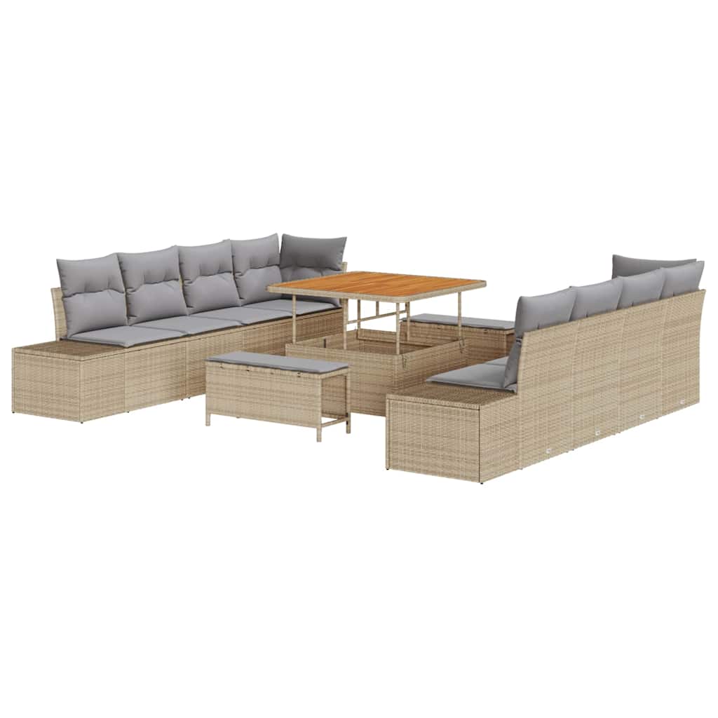 Garten-Sofa-Set mit Kissen 11 pcs Beige Poly Rattan
