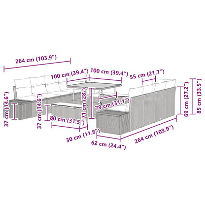 Garten-Sofa-Set mit Kissen 11 pcs Grau Poly Rattan