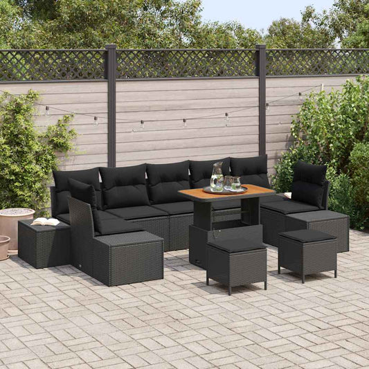 Garten-Sofa-Set mit Kissen 10 pcs Schwarz Poly Rattan