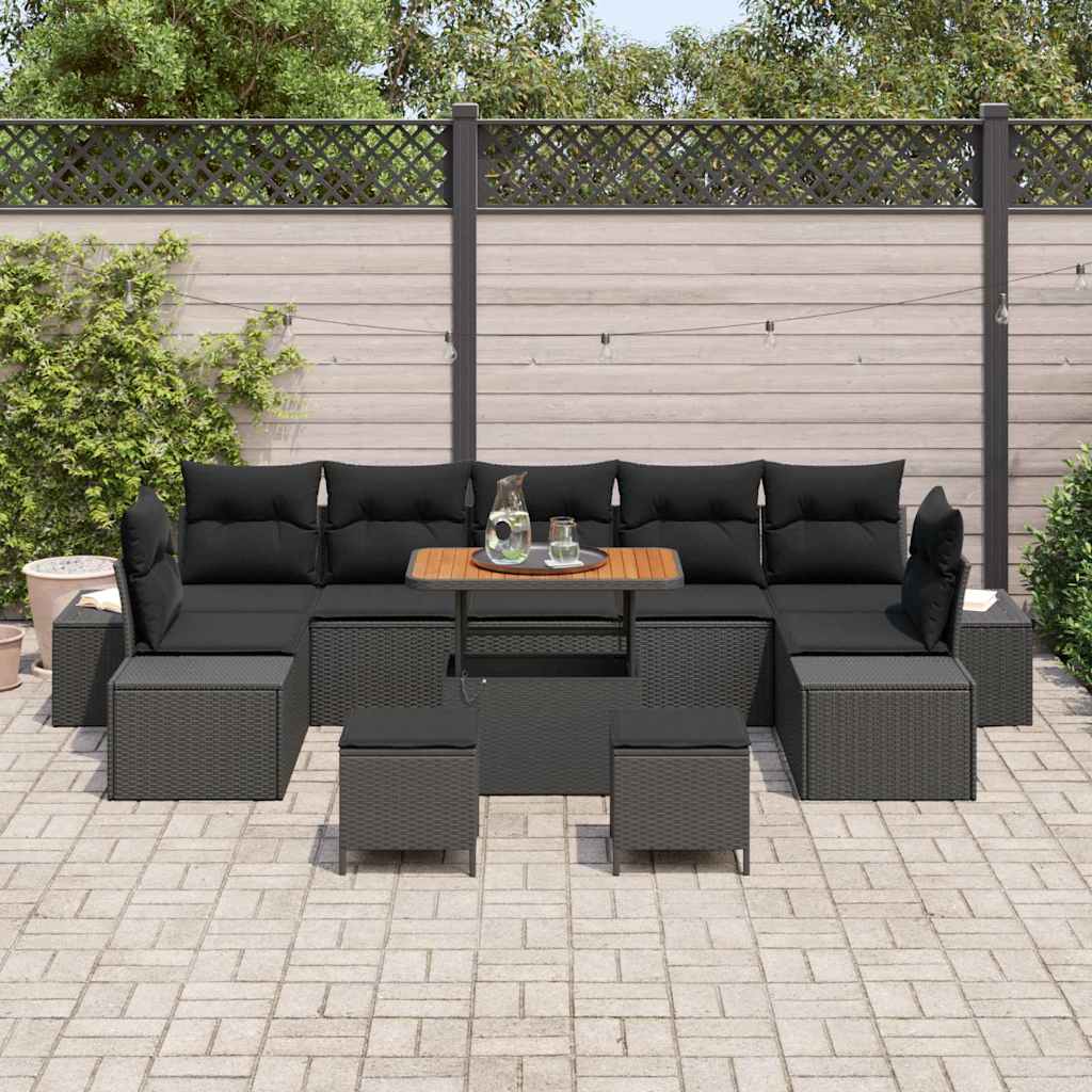 Garten-Sofa-Set mit Kissen 10 pcs Schwarz Poly Rattan