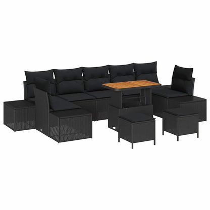 Garten-Sofa-Set mit Kissen 10 pcs Schwarz Poly Rattan