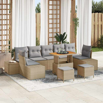 Garten-Sofa-Set mit Kissen 10 pcs Beige Poly Rattan