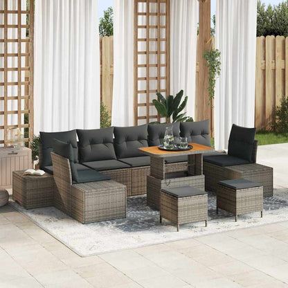 Garten-Sofa-Set mit Kissen 10 pcs Grau Poly Rattan