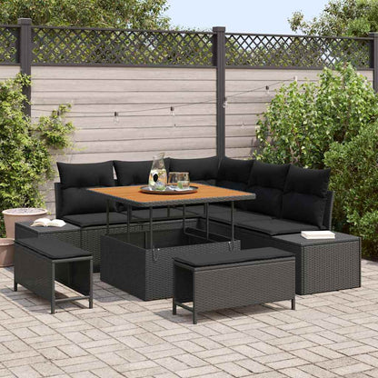 Garten-Sofa-Set mit Kissen 8 pcs Schwarz Poly Rattan