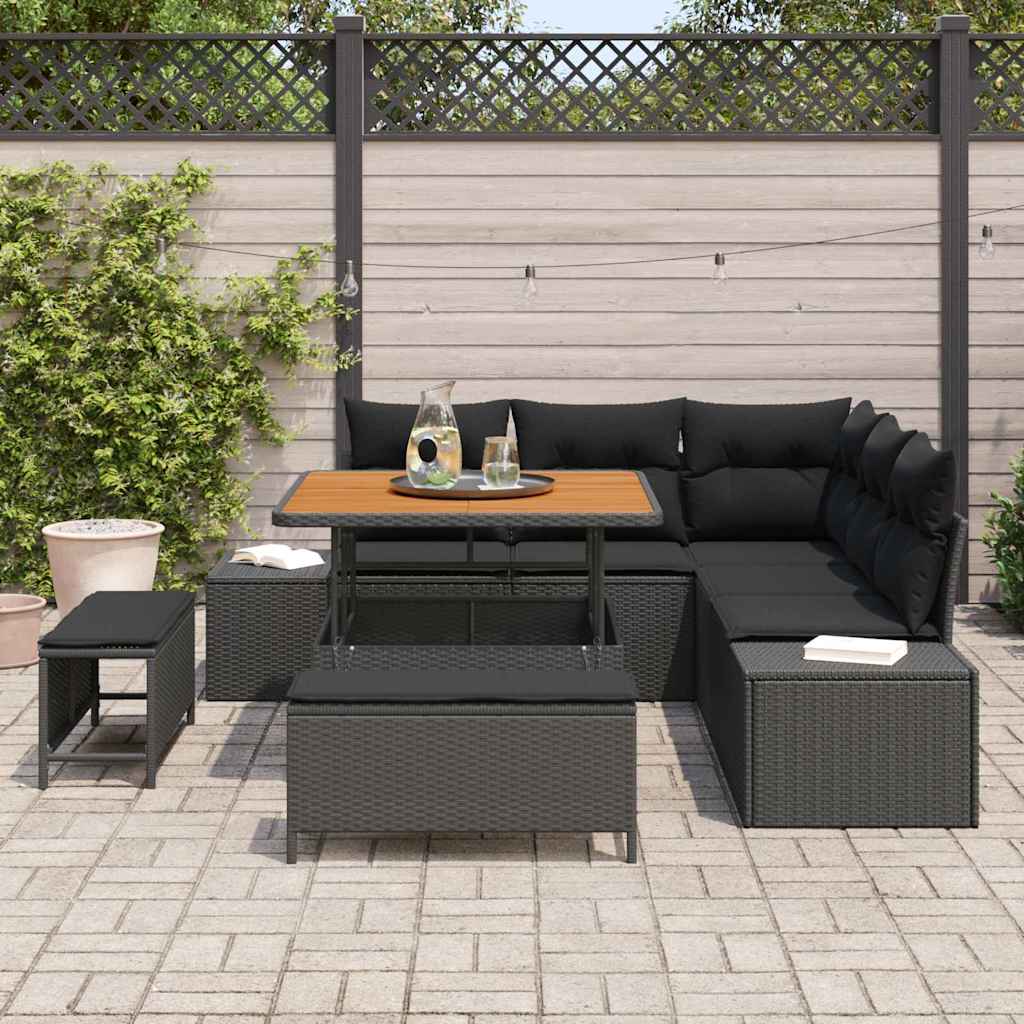 Garten-Sofa-Set mit Kissen 8 pcs Schwarz Poly Rattan