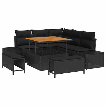 Garten-Sofa-Set mit Kissen 8 pcs Schwarz Poly Rattan