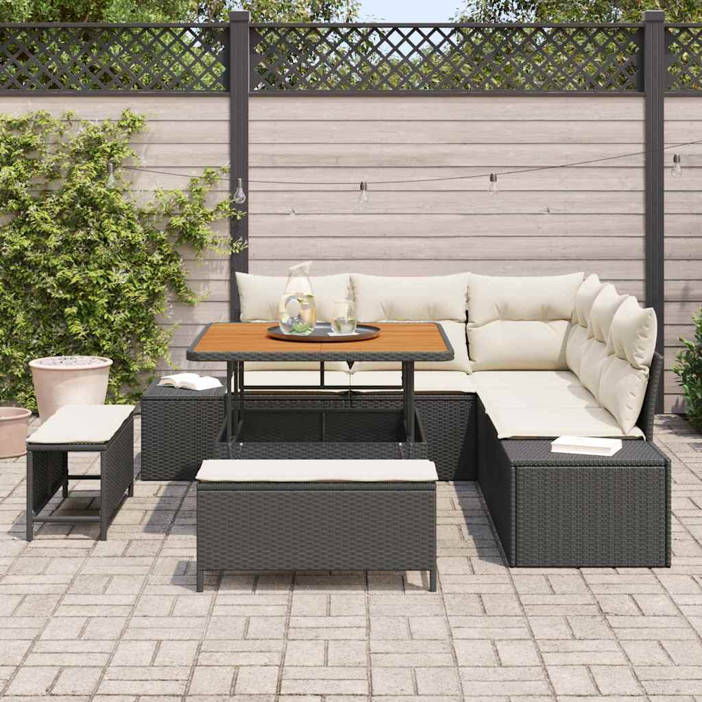 Garten-Sofa-Set mit Kissen 8 pcs Schwarz Poly Rattan