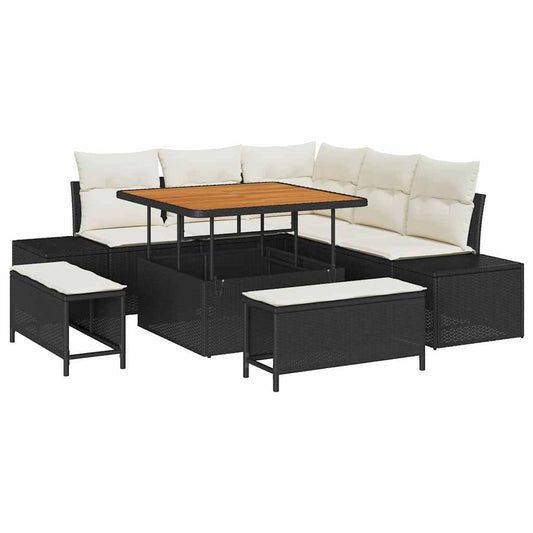 Garten-Sofa-Set mit Kissen 8 pcs Schwarz Poly Rattan