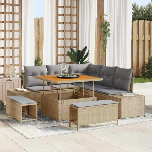 Garten-Sofa-Set mit Kissen 8 pcs Beige Poly Rattan