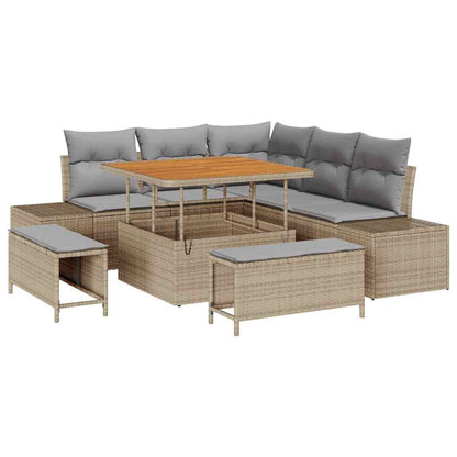 Garten-Sofa-Set mit Kissen 8 pcs Beige Poly Rattan