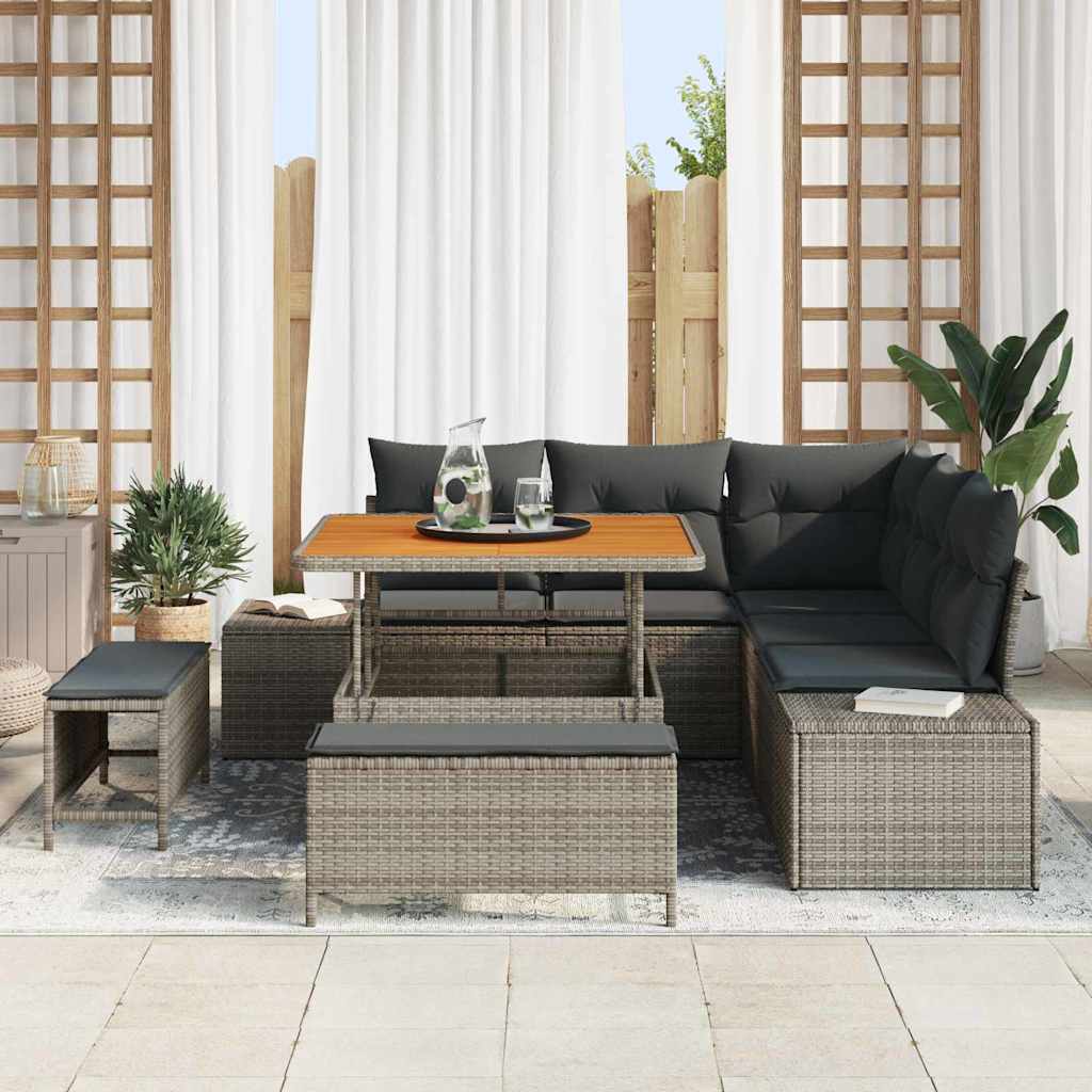 Garten-Sofa-Set mit Kissen 8 pcs Grau Poly Rattan