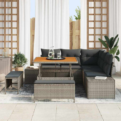 Garten-Sofa-Set mit Kissen 8 pcs Grau Poly Rattan