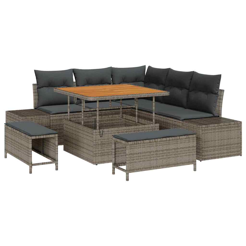 Garten-Sofa-Set mit Kissen 8 pcs Grau Poly Rattan