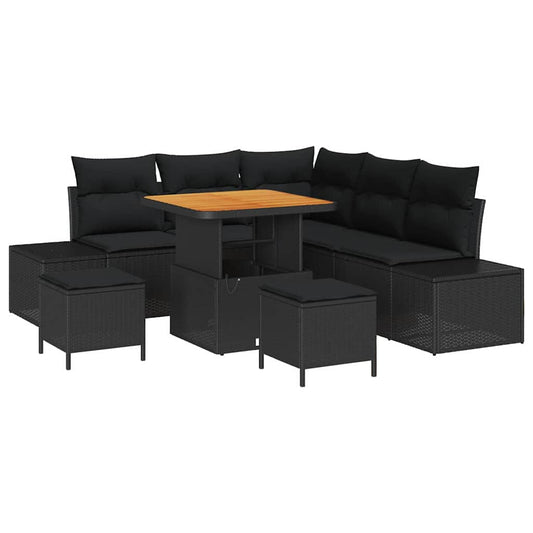 Garten-Sofa-Set mit Kissen 8 pcs Schwarz Poly Rattan