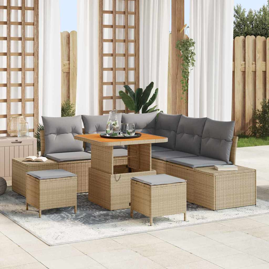 Garten-Sofa-Set mit Kissen 8 pcs Beige Poly Rattan