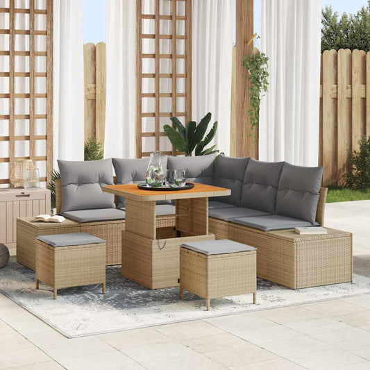 Garten-Sofa-Set mit Kissen 8 pcs Beige Poly Rattan
