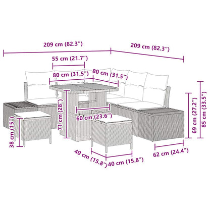 Garten-Sofa-Set mit Kissen 8 pcs Beige Poly Rattan