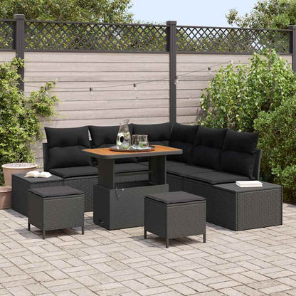 Garten-Sofa-Set mit Kissen 8 pcs Schwarz Poly Rattan
