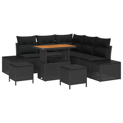 Garten-Sofa-Set mit Kissen 8 pcs Schwarz Poly Rattan