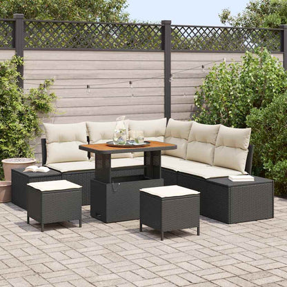 Garten-Sofa-Set mit Kissen 8 pcs Schwarz Poly Rattan