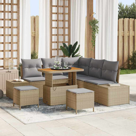 Garten-Sofa-Set mit Kissen 8 pcs Beige Poly Rattan