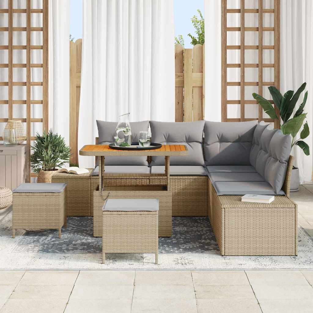 Garten-Sofa-Set mit Kissen 8 pcs Beige Poly Rattan