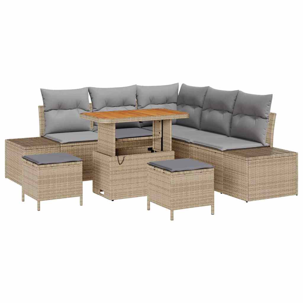 Garten-Sofa-Set mit Kissen 8 pcs Beige Poly Rattan
