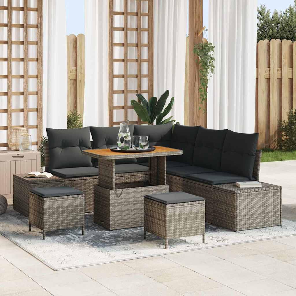 Garten-Sofa-Set mit Kissen 8 pcs Grau Poly Rattan