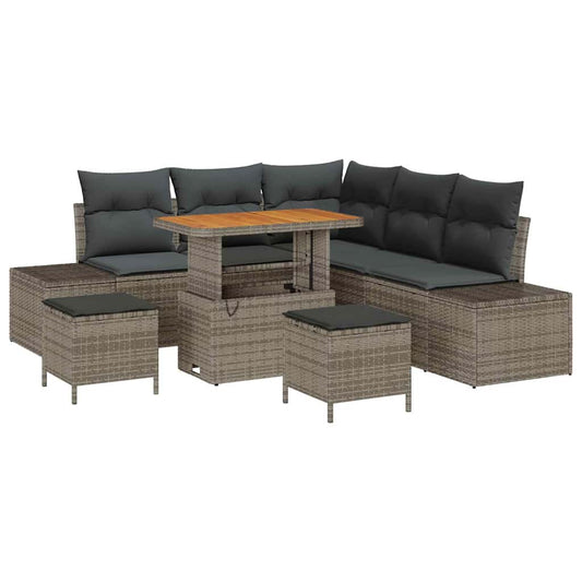 Garten-Sofa-Set mit Kissen 8 pcs Grau Poly Rattan