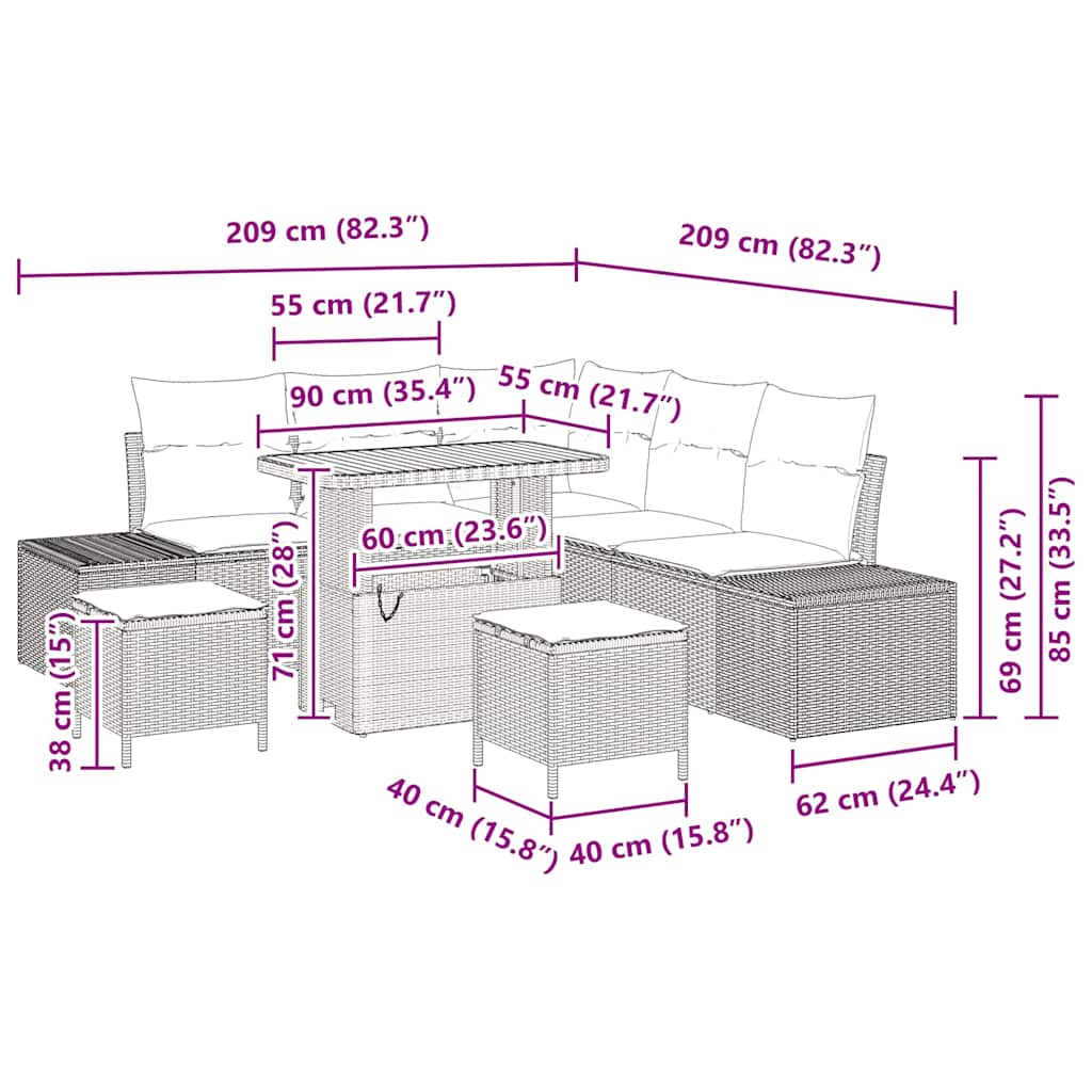 Garten-Sofa-Set mit Kissen 8 pcs Grau Poly Rattan