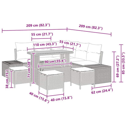 Garten-Sofa-Set mit Kissen 9 pcs Schwarz Poly Rattan