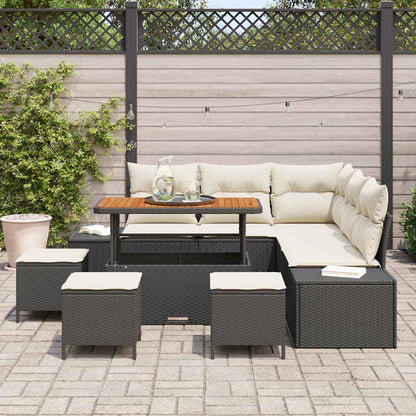 Garten-Sofa-Set mit Kissen 9 pcs Schwarz Poly Rattan