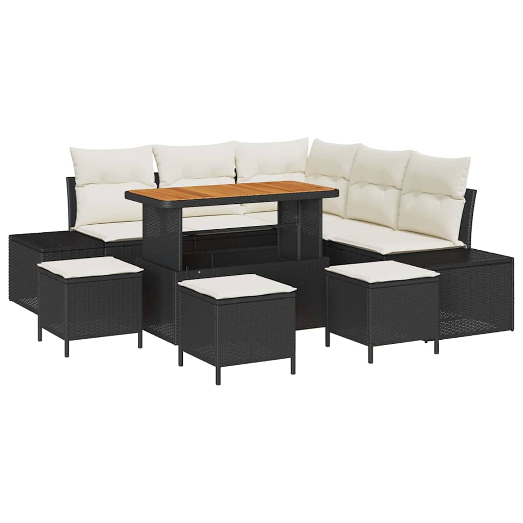 Garten-Sofa-Set mit Kissen 9 pcs Schwarz Poly Rattan