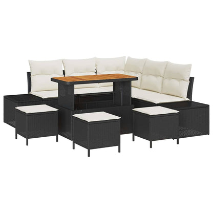 Garten-Sofa-Set mit Kissen 9 pcs Schwarz Poly Rattan