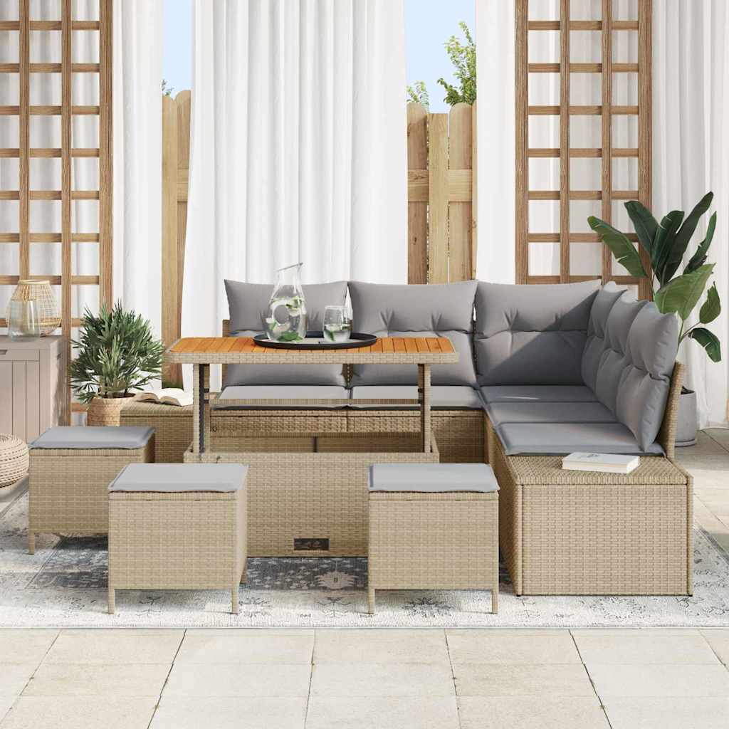 Garten-Sofa-Set mit Kissen 9 pcs Beige Poly Rattan