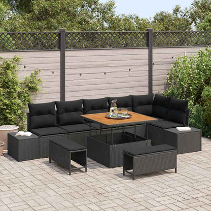 Garten-Sofa-Set mit Kissen 9 pcs Schwarz Poly Rattan