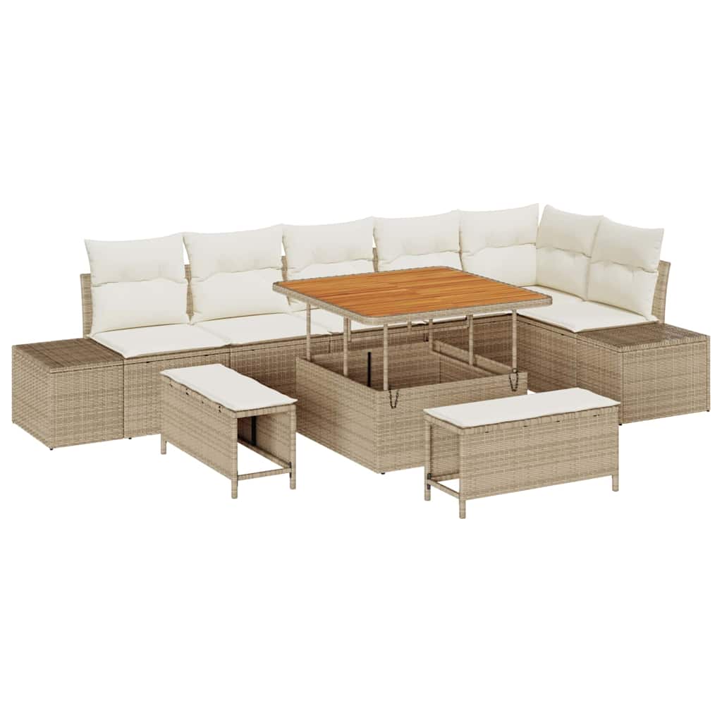 Garten-Sofa-Set mit Kissen 9 pcs Beige Poly Rattan
