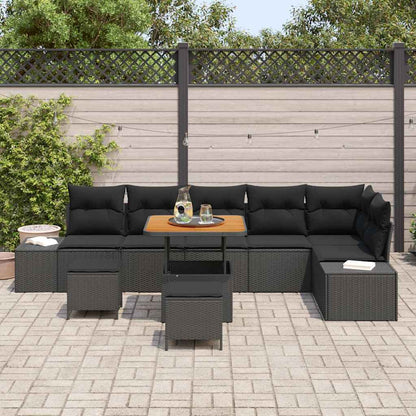 Garten-Sofa-Set mit Kissen 9 pcs Schwarz Poly Rattan