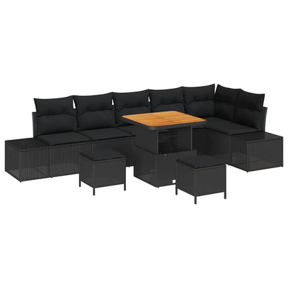 Garten-Sofa-Set mit Kissen 9 pcs Schwarz Poly Rattan