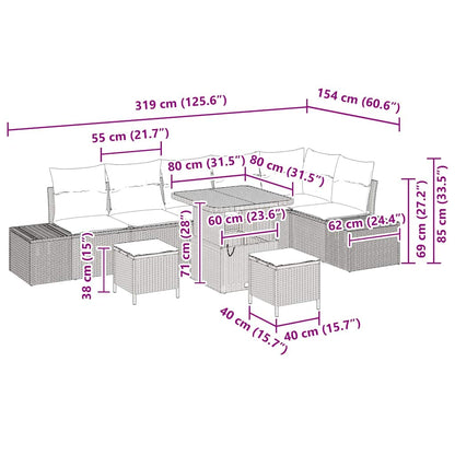 Garten-Sofa-Set mit Kissen 9 pcs Schwarz Poly Rattan