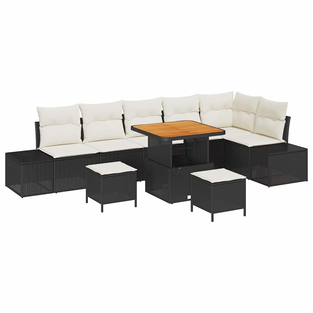 Garten-Sofa-Set mit Kissen 9 pcs Schwarz Poly Rattan