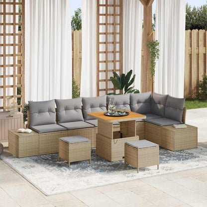 Garten-Sofa-Set mit Kissen 9 pcs Beige Poly Rattan