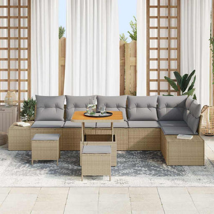 Garten-Sofa-Set mit Kissen 9 pcs Beige Poly Rattan