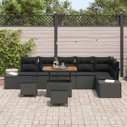 Garten-Sofa-Set mit Kissen 9 pcs Schwarz Poly Rattan
