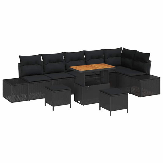 Garten-Sofa-Set mit Kissen 9 pcs Schwarz Poly Rattan