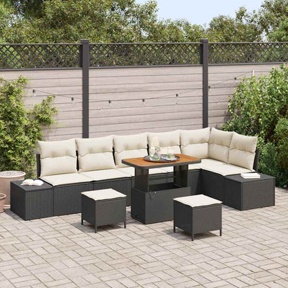 Garten-Sofa-Set mit Kissen 9 pcs Schwarz Poly Rattan